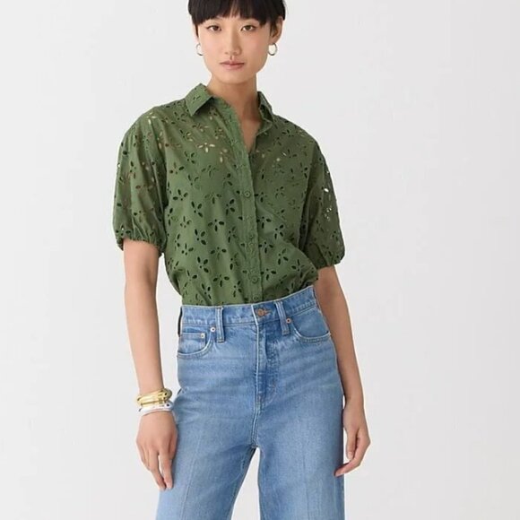 J. Crew Spring garden top shirt eyelet BQ223 Green 0 - Picture 2 of 4